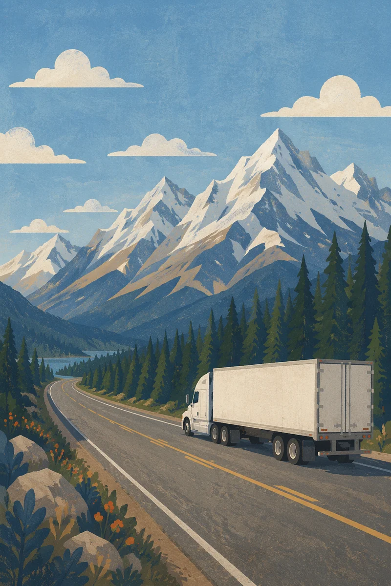 White Semi Truck in Alpine Valley