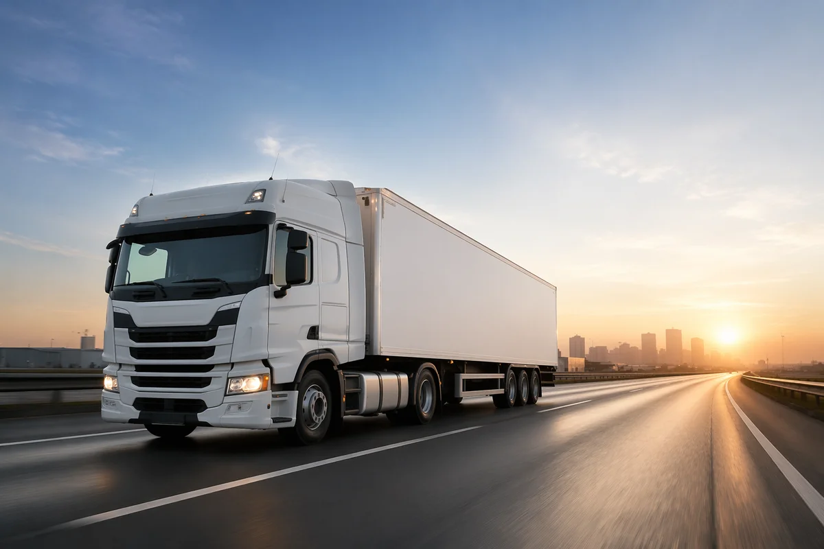 White Semi Truck at Sunrise Highway