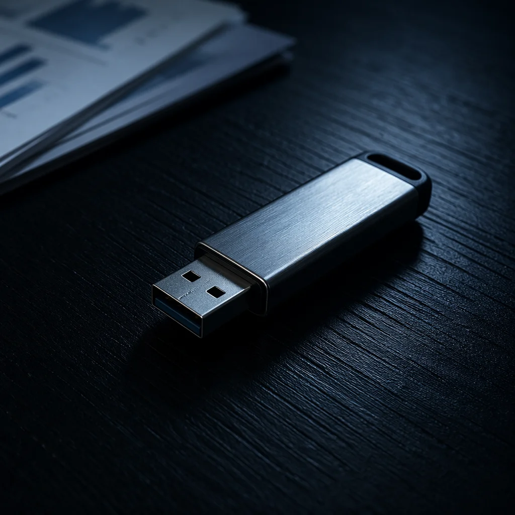USB Drive on Dark Office Desk