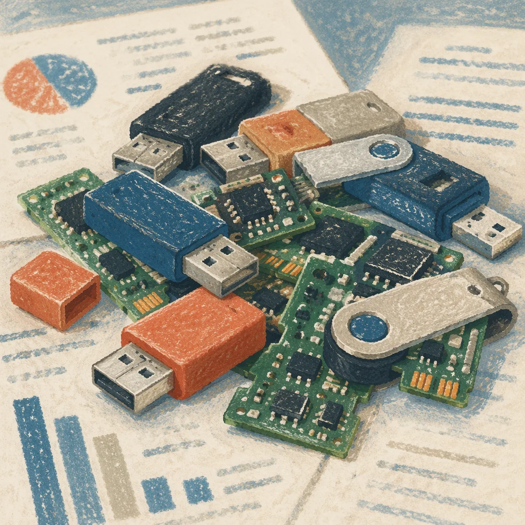 USB Drives and Circuit Boards on Desk