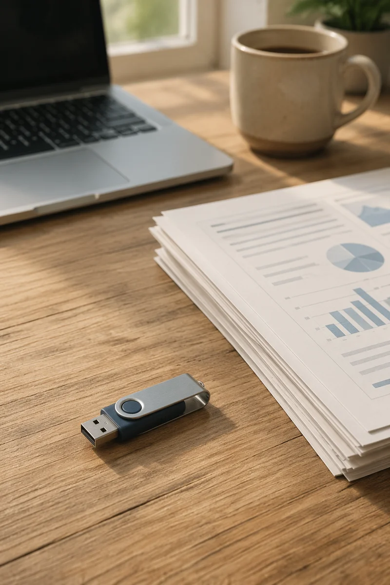 USB Drive and Office Documents on Desk