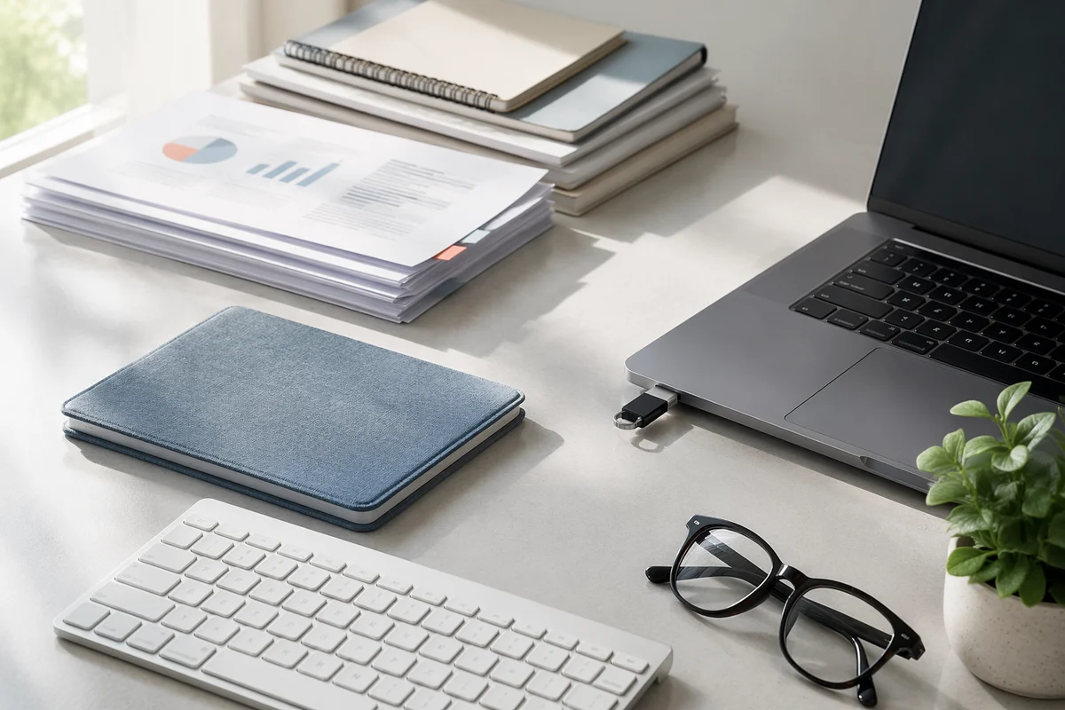 USB Drive Workspace With Business Documents