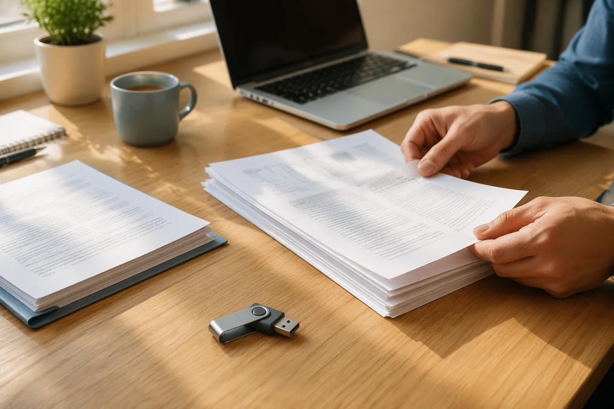 USB Drive and Office Documents on Desk