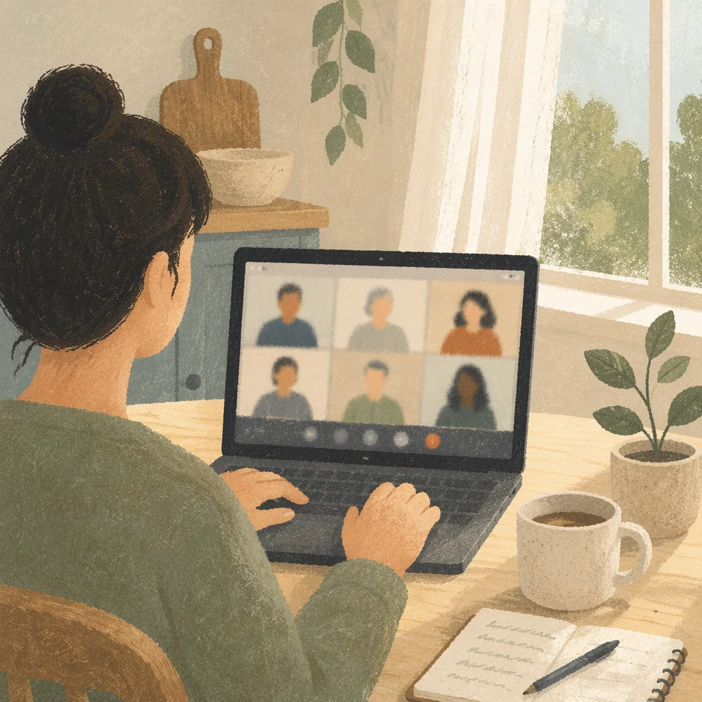 Remote Video Meeting on Laptop Workspace