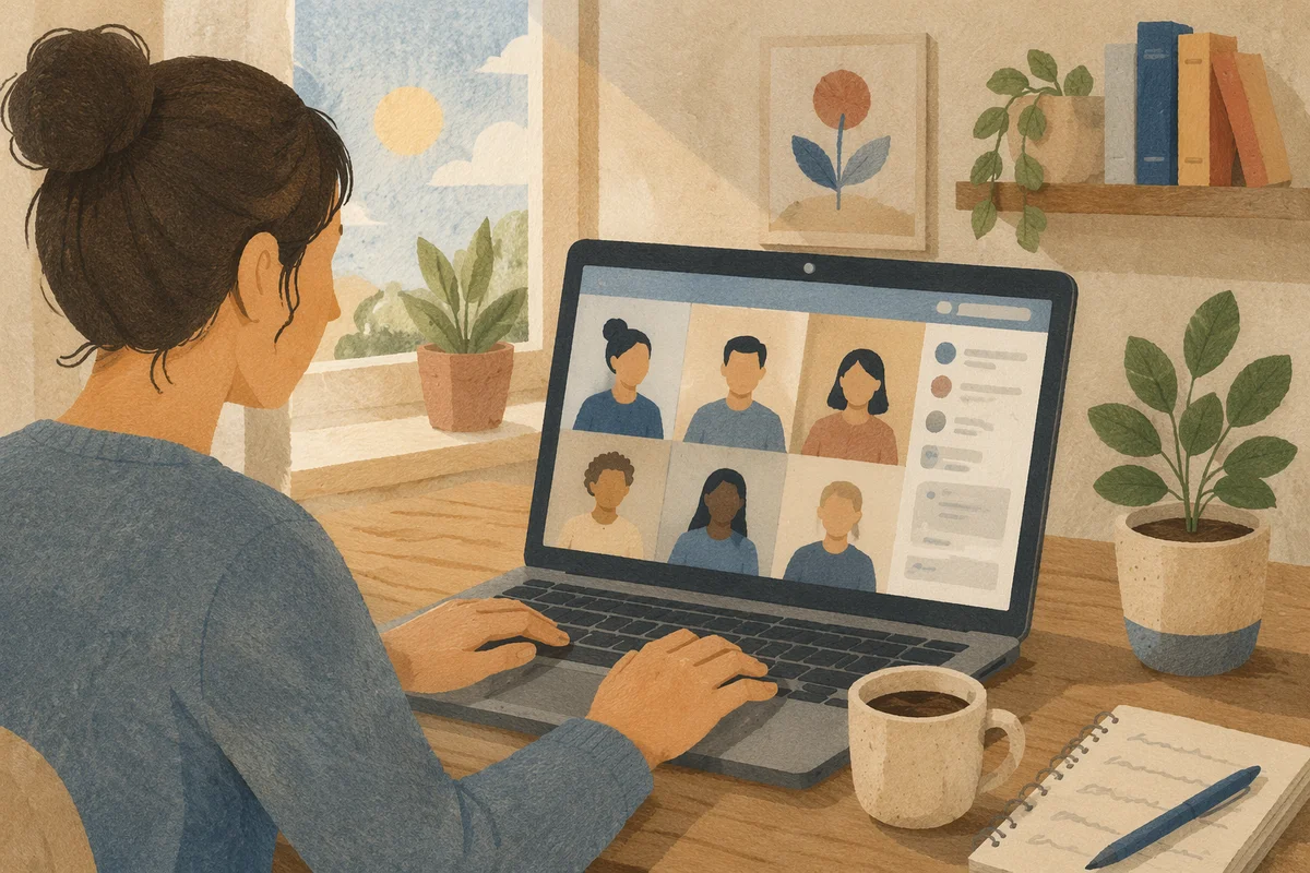 Remote Video Meeting on Home Office Laptop