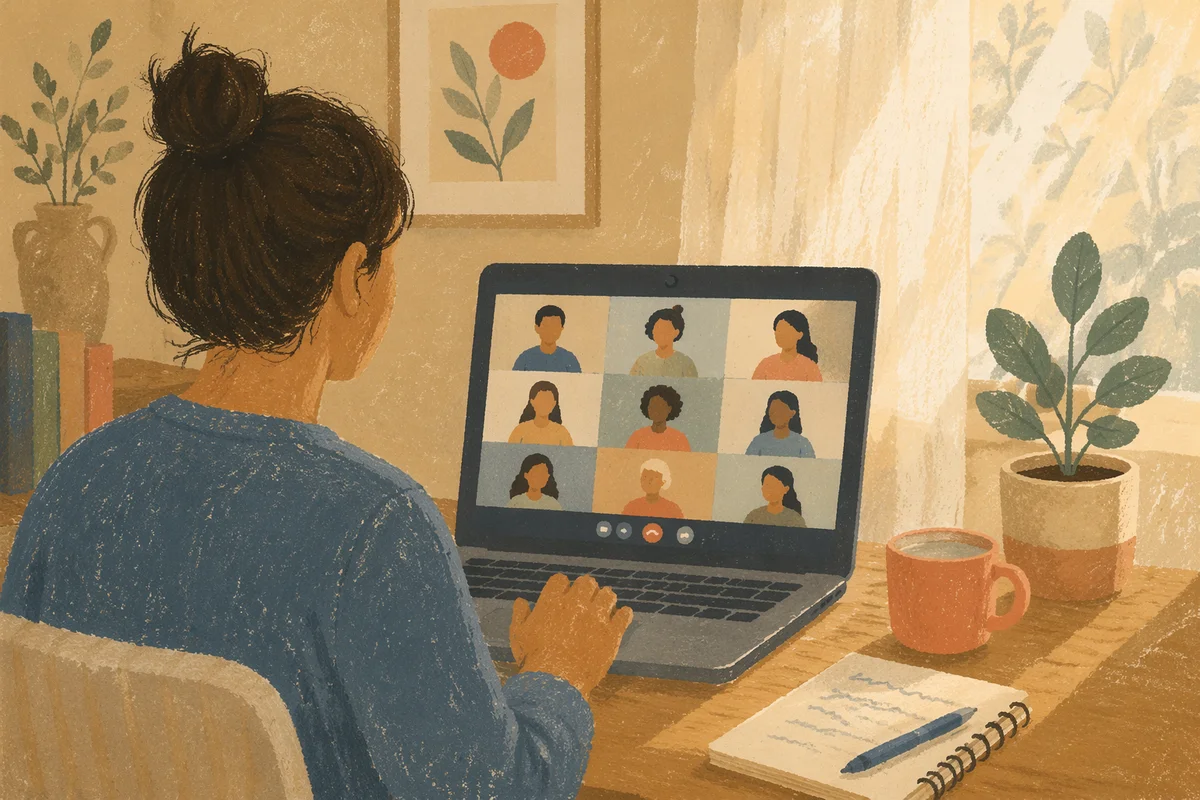 Remote Video Meeting on Laptop Screen