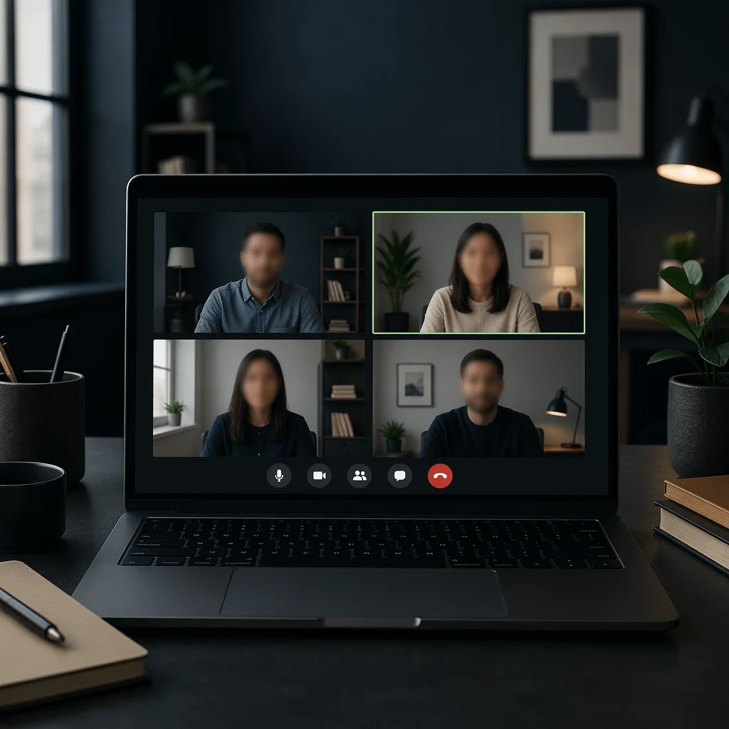 Remote Team Video Conference on Laptop