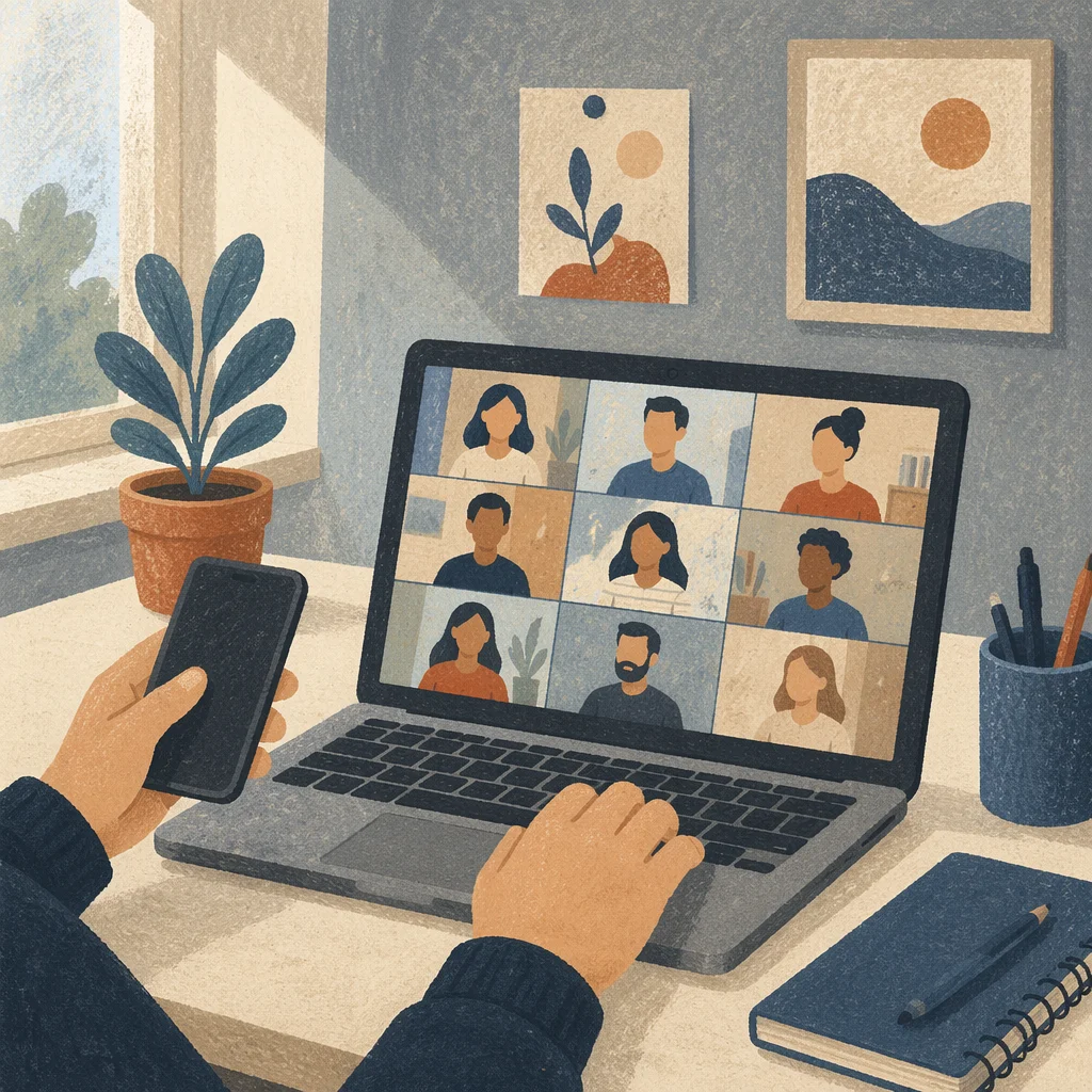 Remote Team Video Call on Laptop