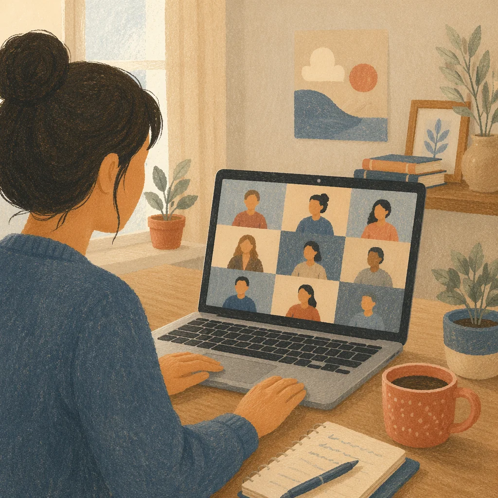 Morning Video Conference on Home Office Laptop