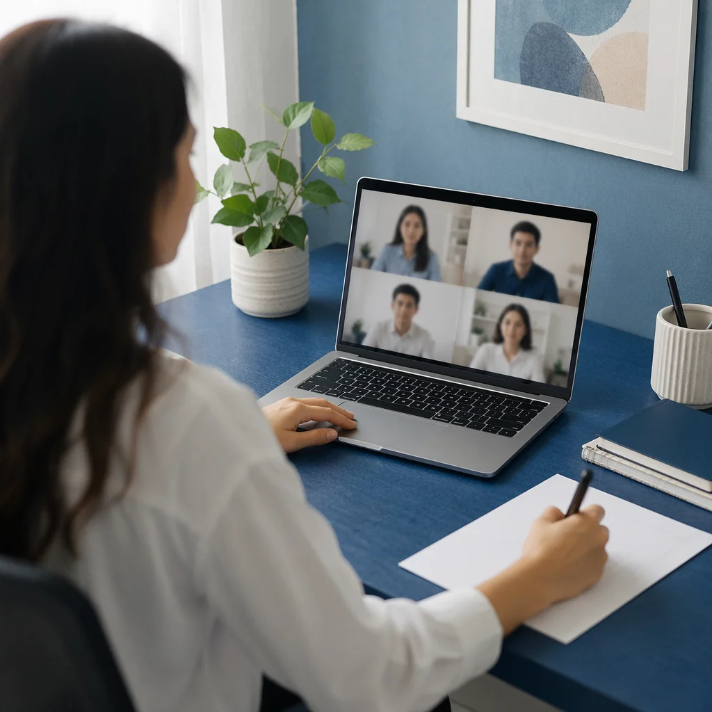 Remote Video Conference on Office Laptop