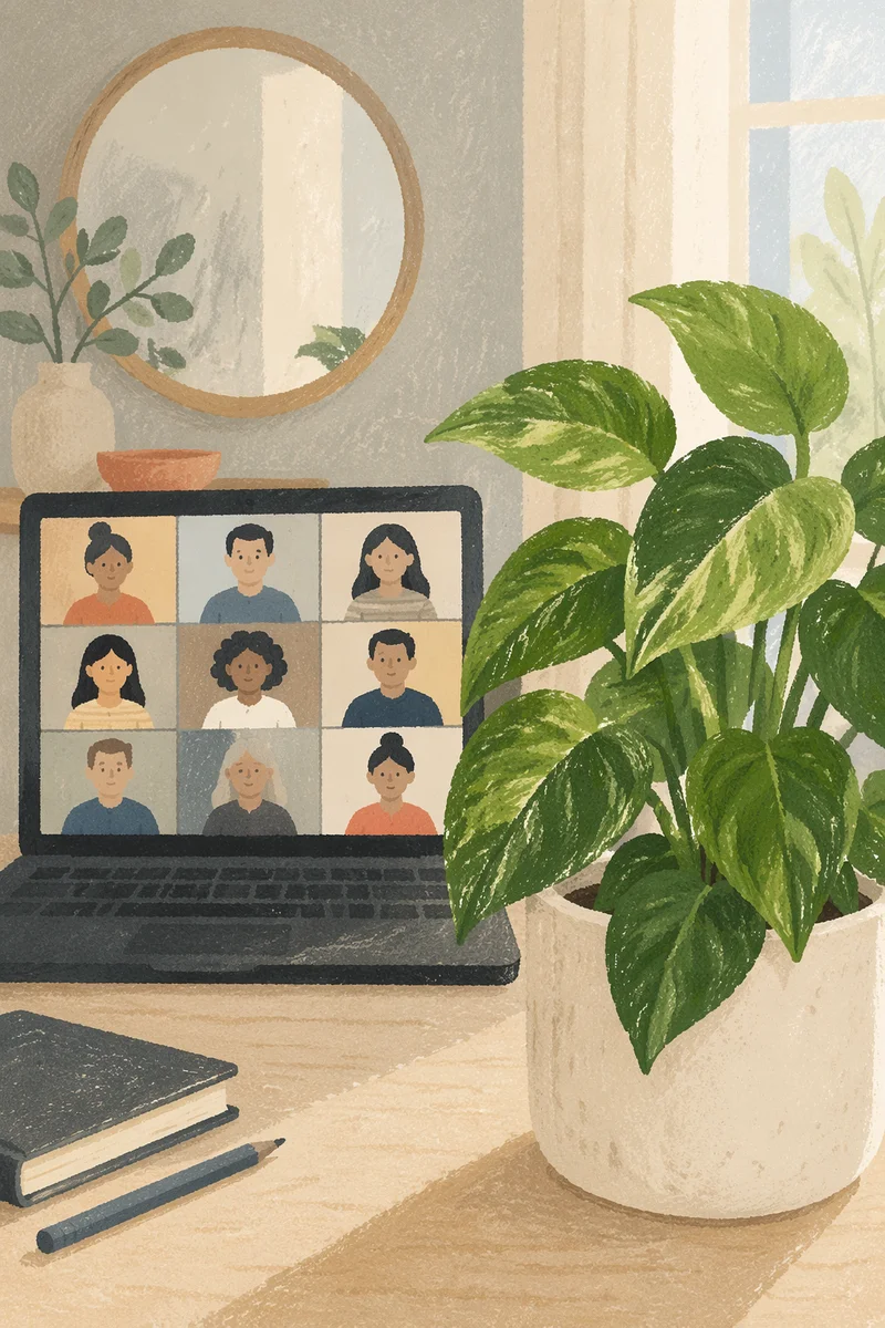 Remote Video Meeting with Sunlit Houseplant