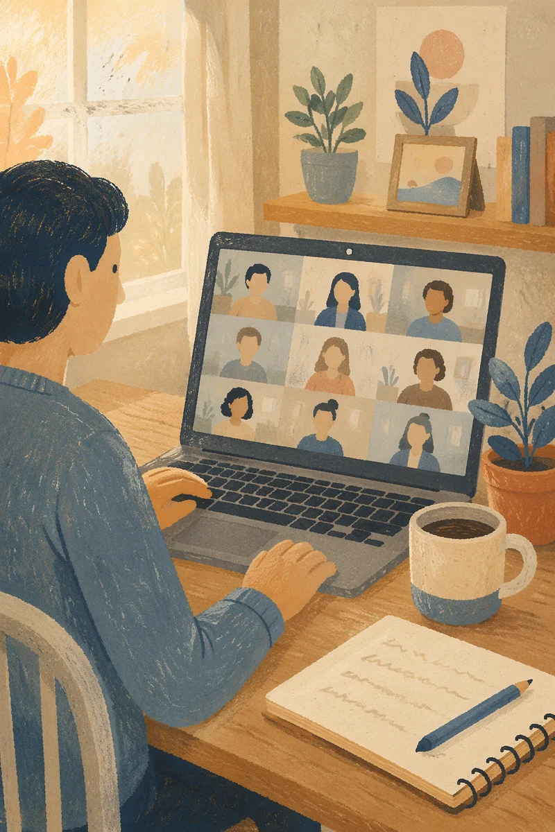 Morning Video Conference on Home Office Laptop