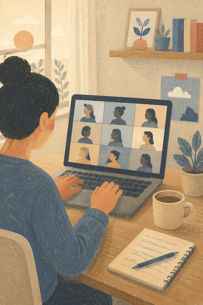 Laptop Video Conference in Calm Home Office