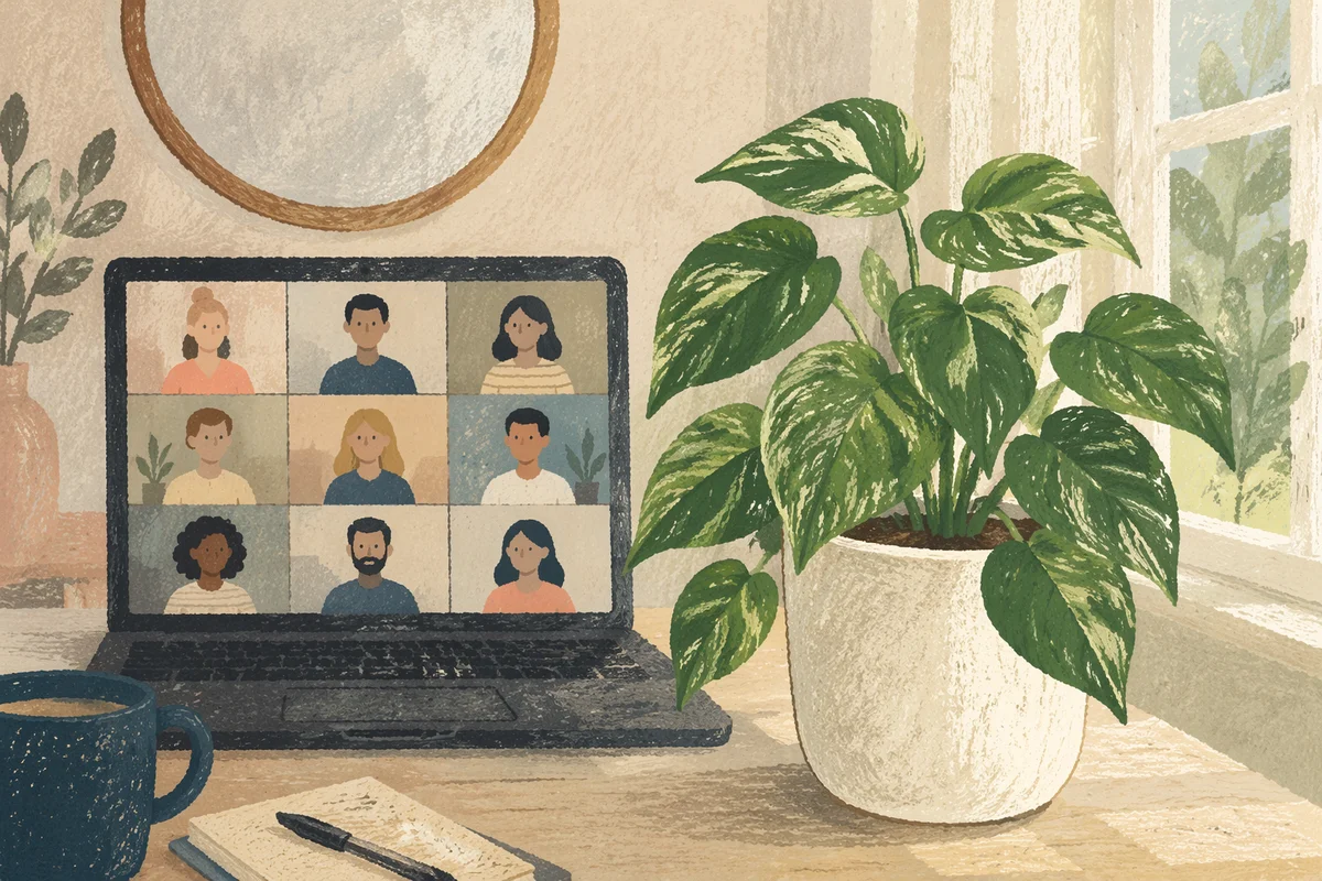 Remote Work Video Call with Houseplant