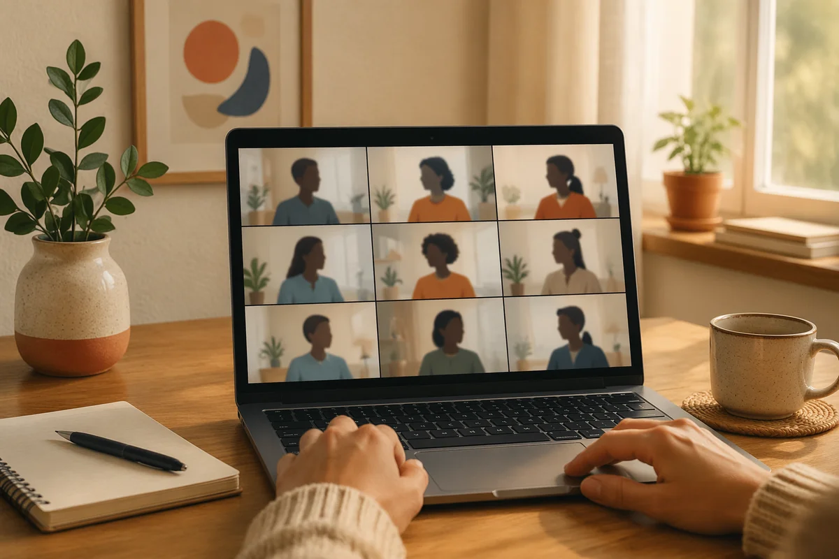 Remote Video Conference on Laptop Screen