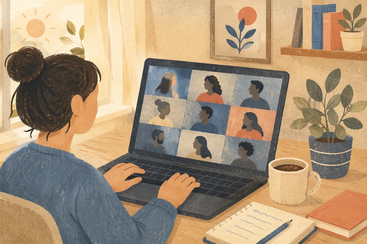 Morning Video Conference on Home Office Laptop