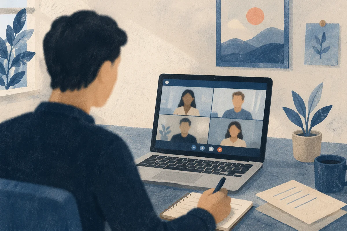 Remote Video Conference on Laptop Desk