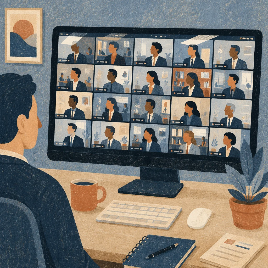 Blurred Business Video Conference on Desktop Monitor