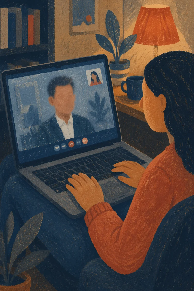 Evening Laptop Video Conference Meeting