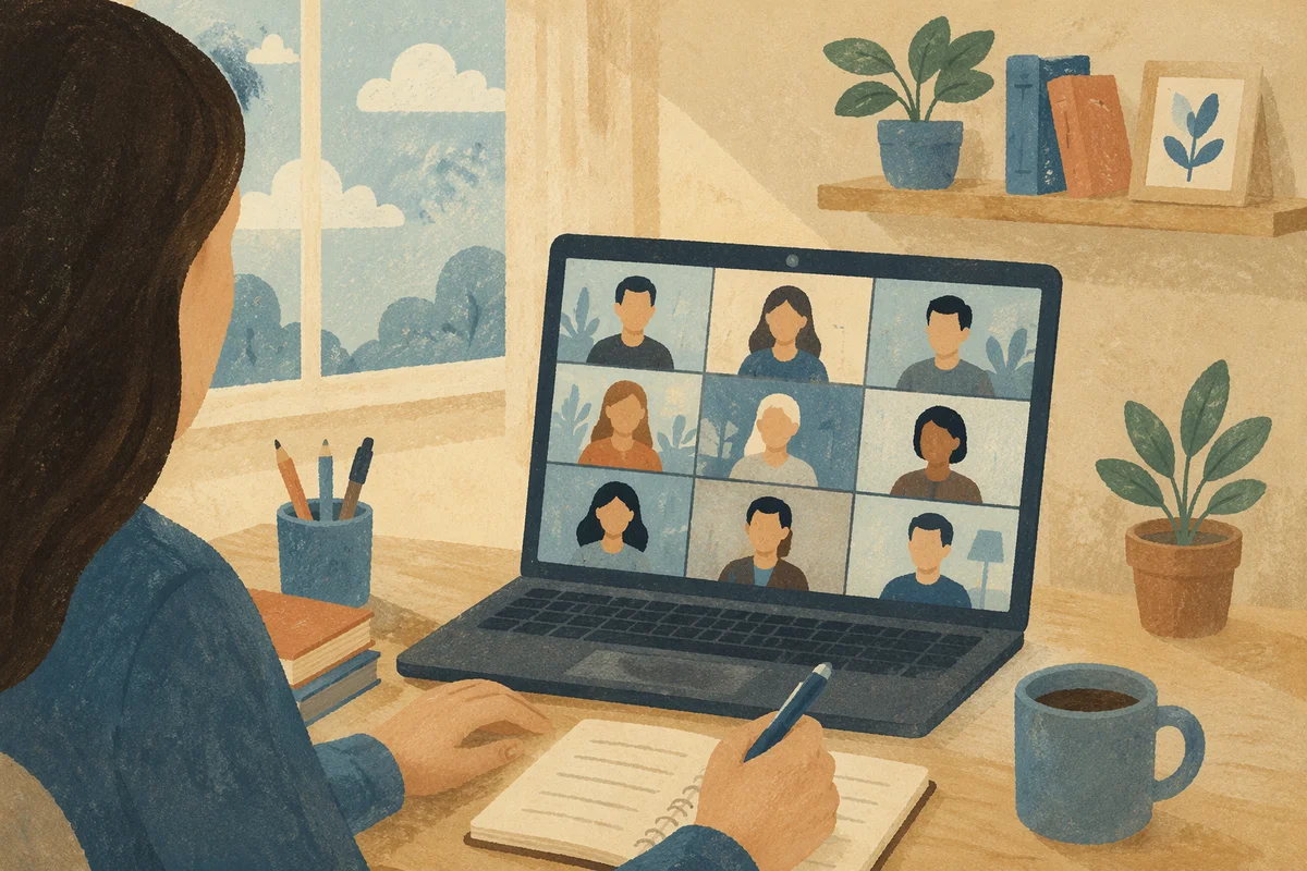 Remote Video Conference at Home Office Desk