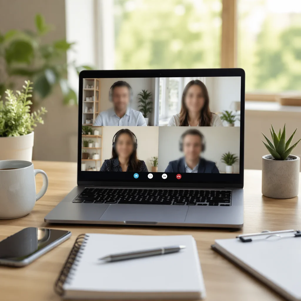 Remote Business Video Conference on Laptop