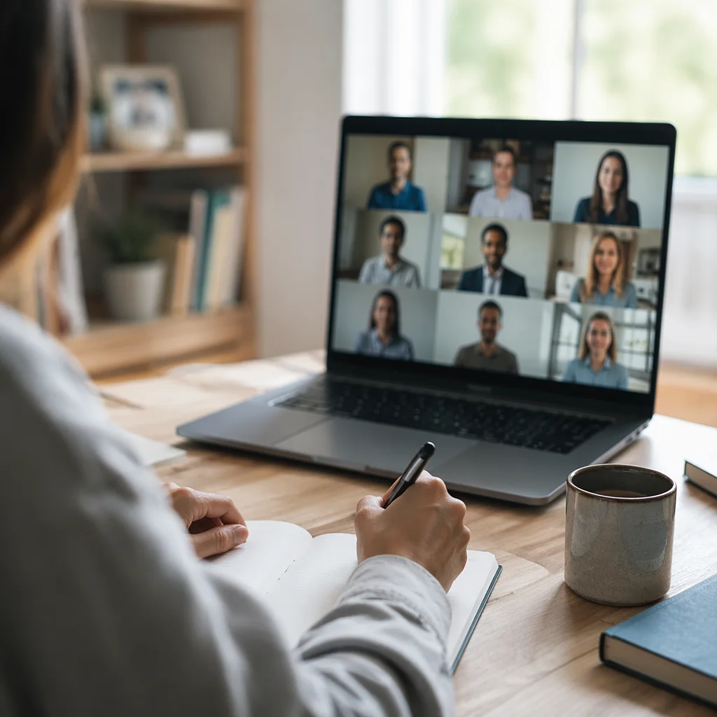 Remote Video Conference at Home Office Desk