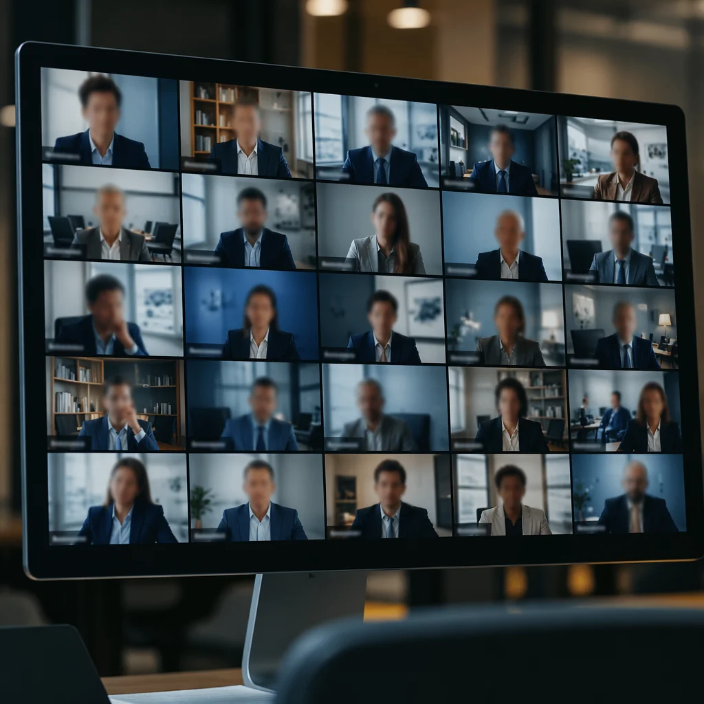 Blurred Business Video Conference on Desktop Monitor