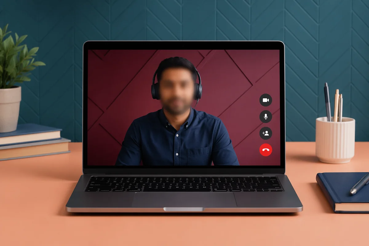 Remote Business Video Conference on Laptop