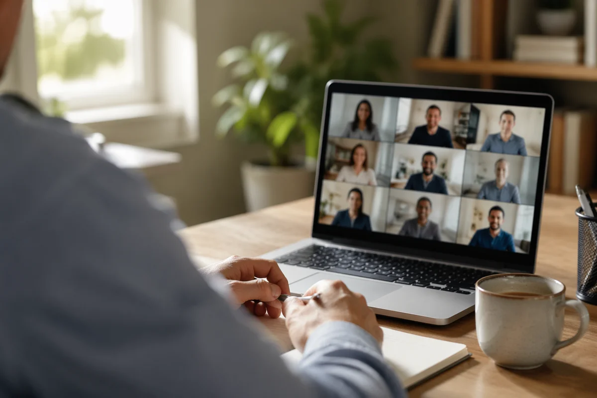 Remote Video Conference at Home Office Desk