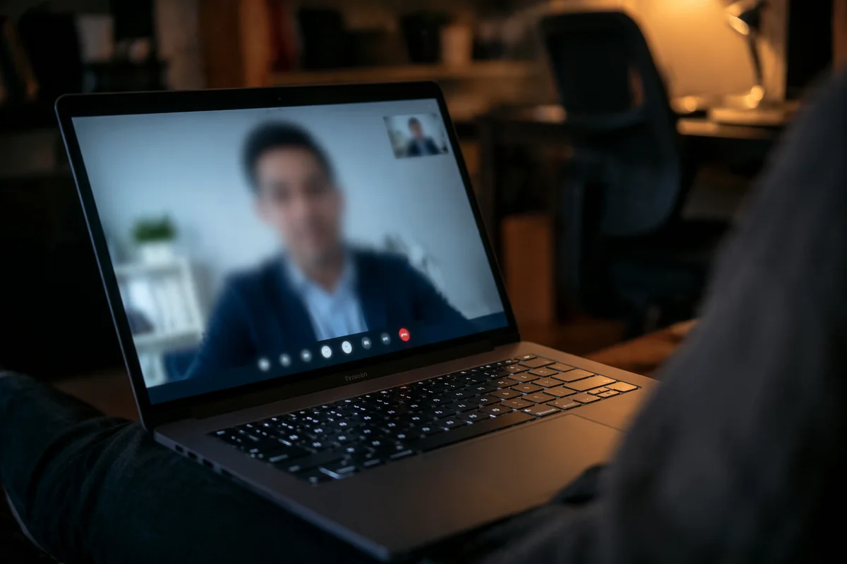 Remote Business Video Call on Laptop