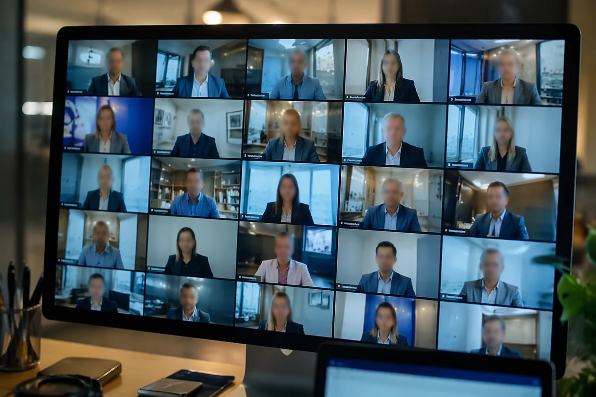 Blurred Business Video Conference on Monitor