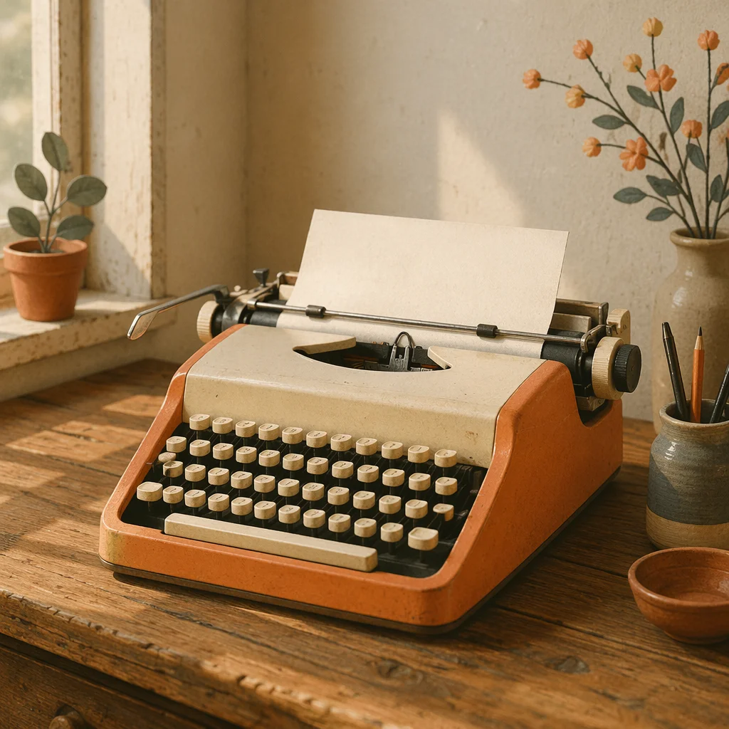 Vintage Typewriter on Rustic Wooden Desk