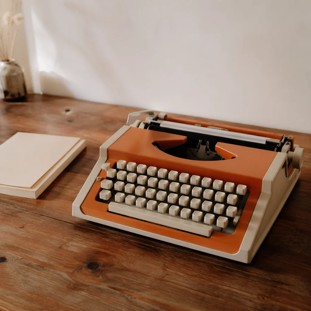 Vintage Typewriter on Rustic Wooden Desk
