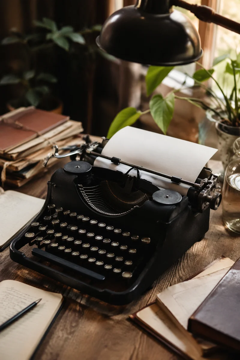 Vintage Typewriter on Warm Wooden Desk