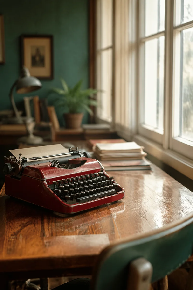 Vintage Red Typewriter in Creative Office
