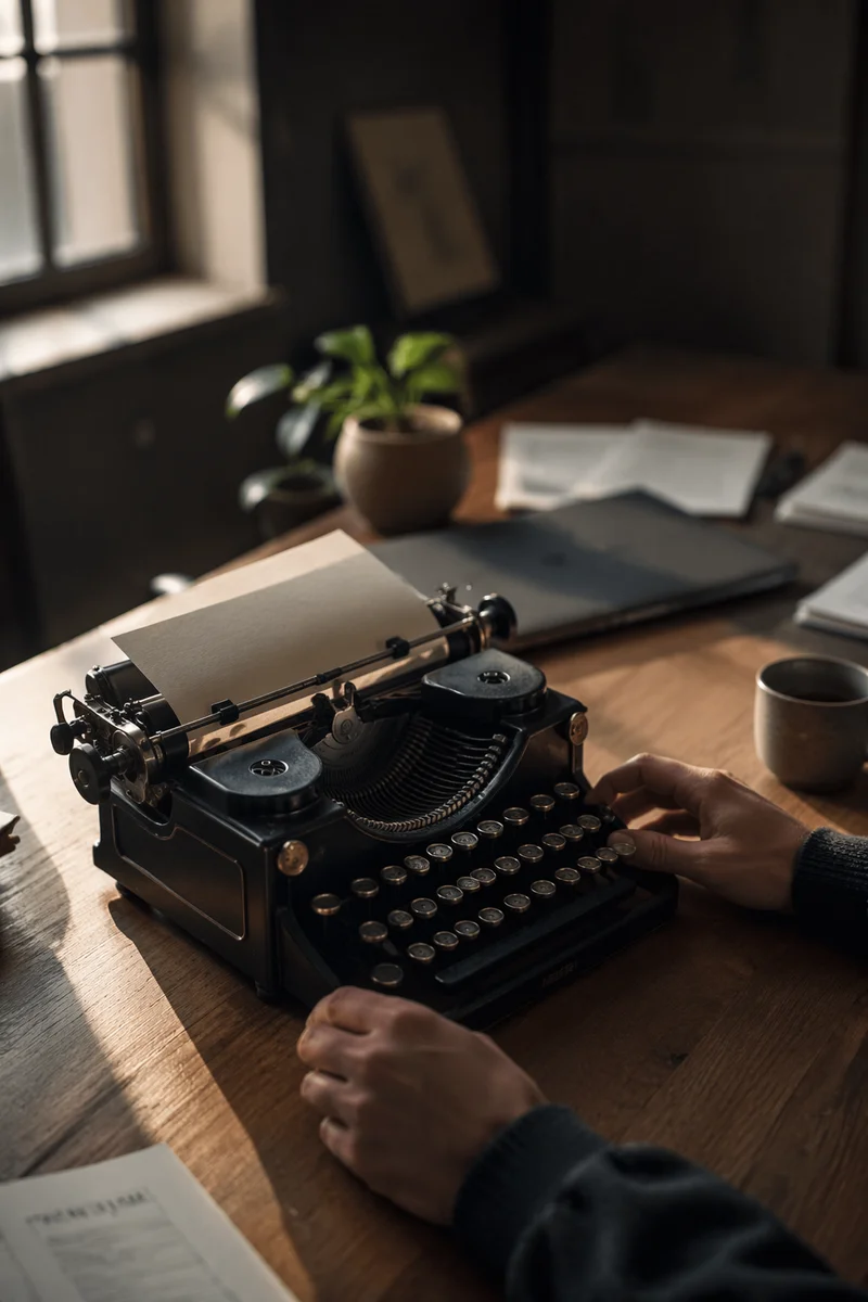 Vintage Typewriter Workspace in Morning Light