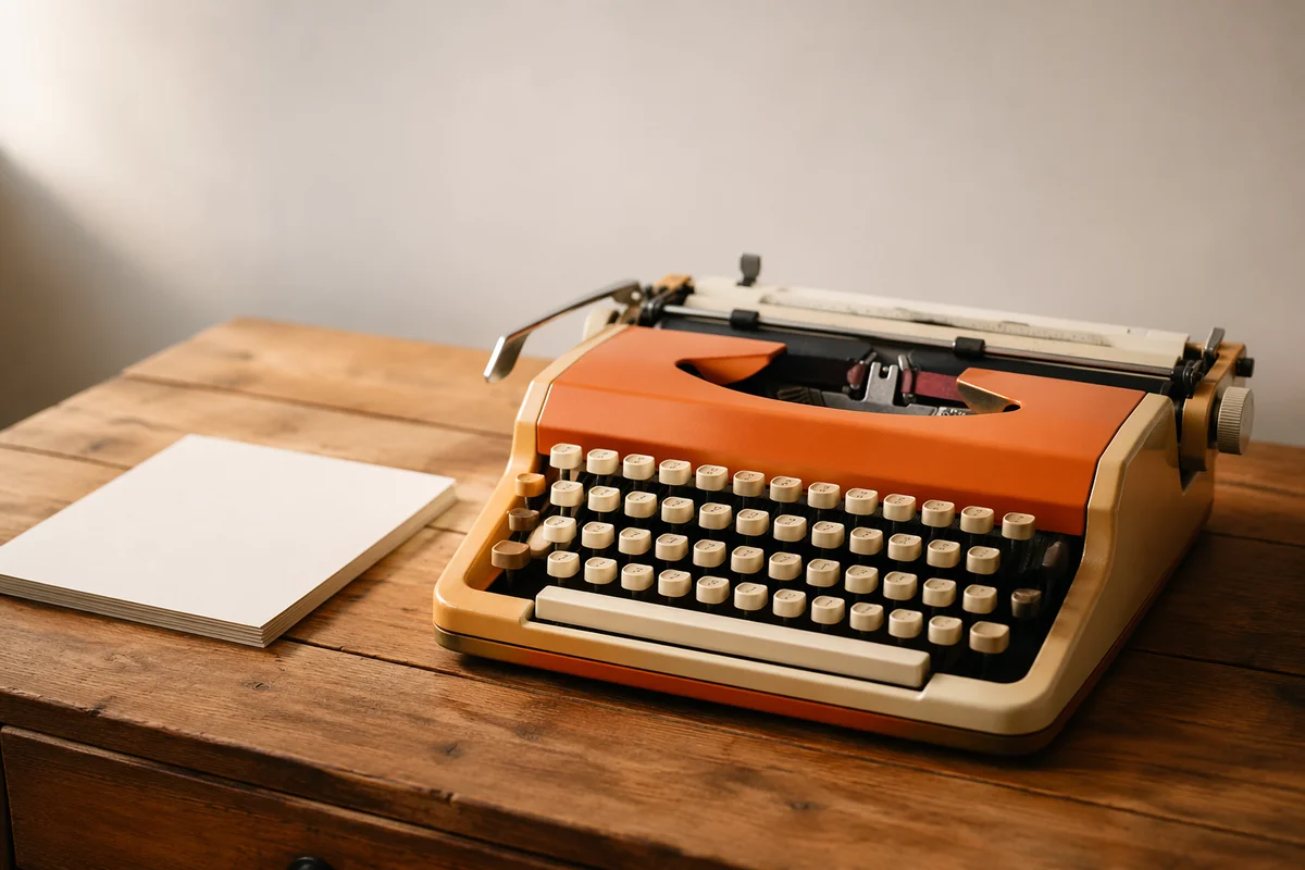 Vintage Typewriter on Rustic Wooden Desk