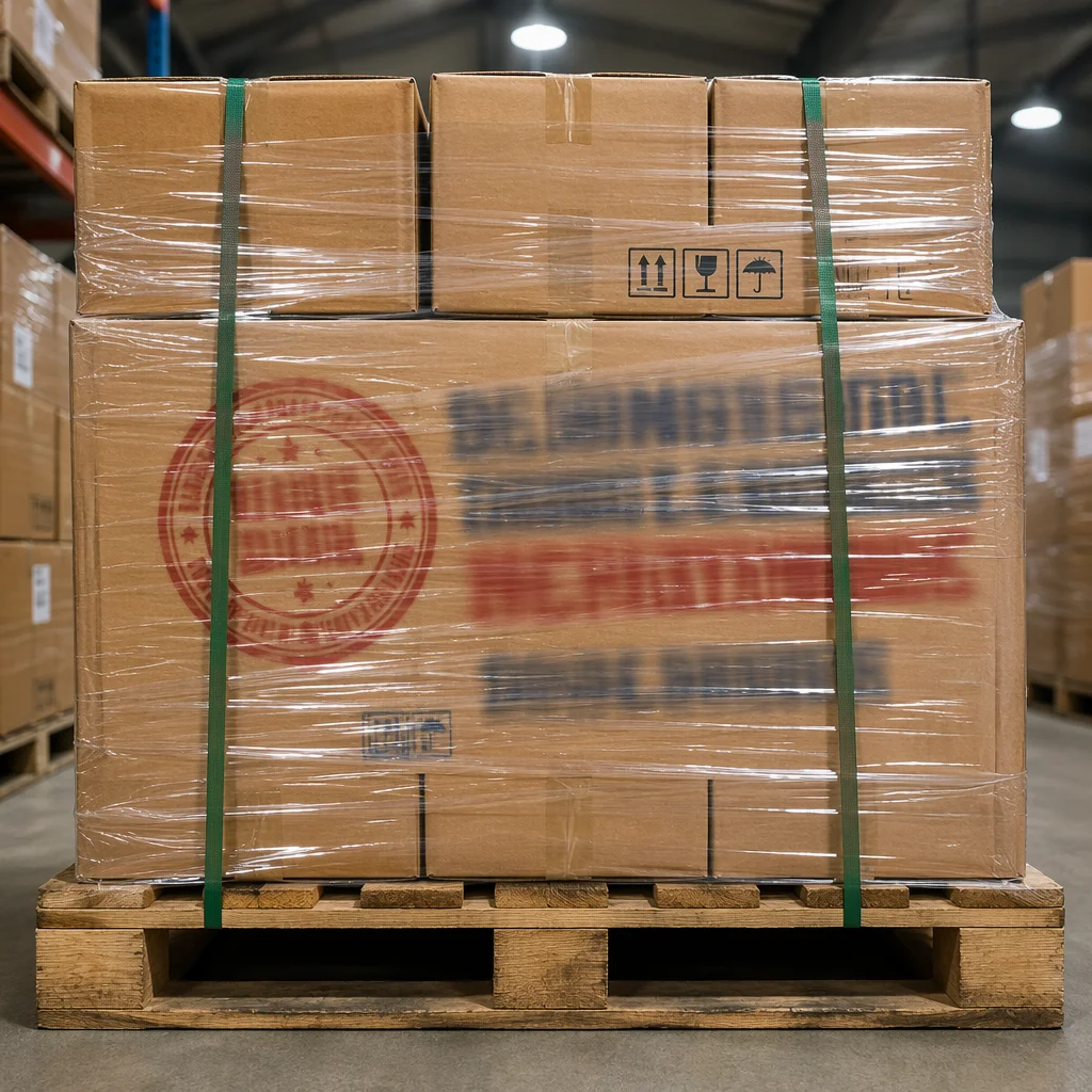 Wrapped Shipping Boxes on Warehouse Pallet