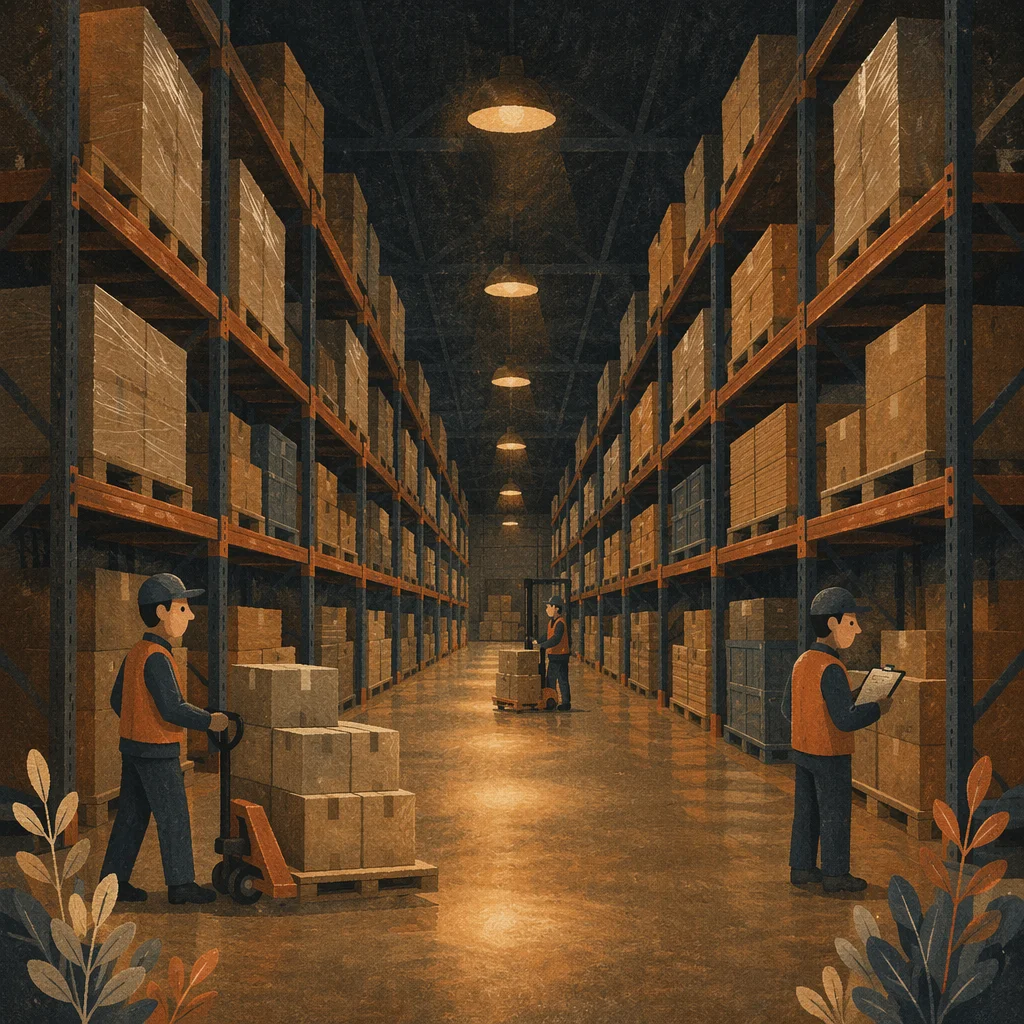 Organized Warehouse Aisle With Shipping Boxes