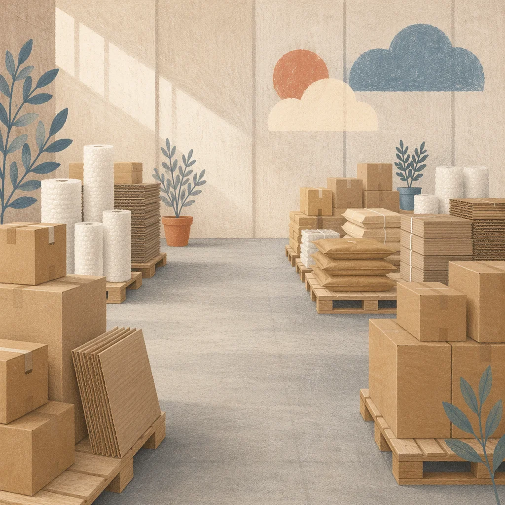 Organized Warehouse Shipping Boxes and Packing Supplies
