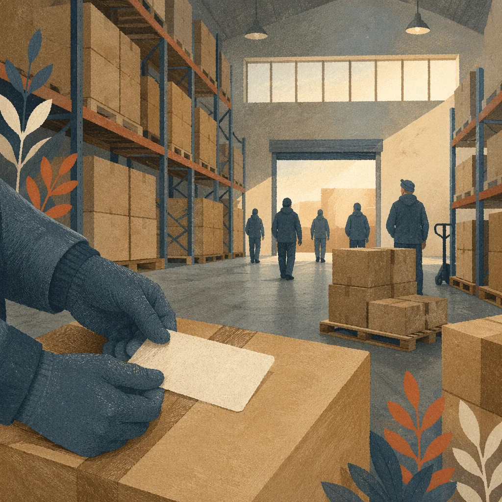 Modern Warehouse Shipping Boxes at Shift Change