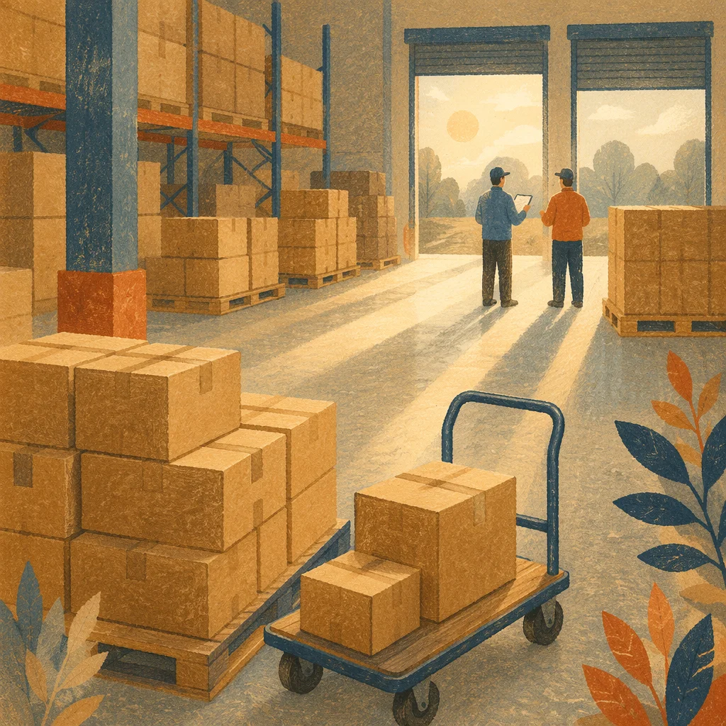 Organized Warehouse Logistics in Morning Light