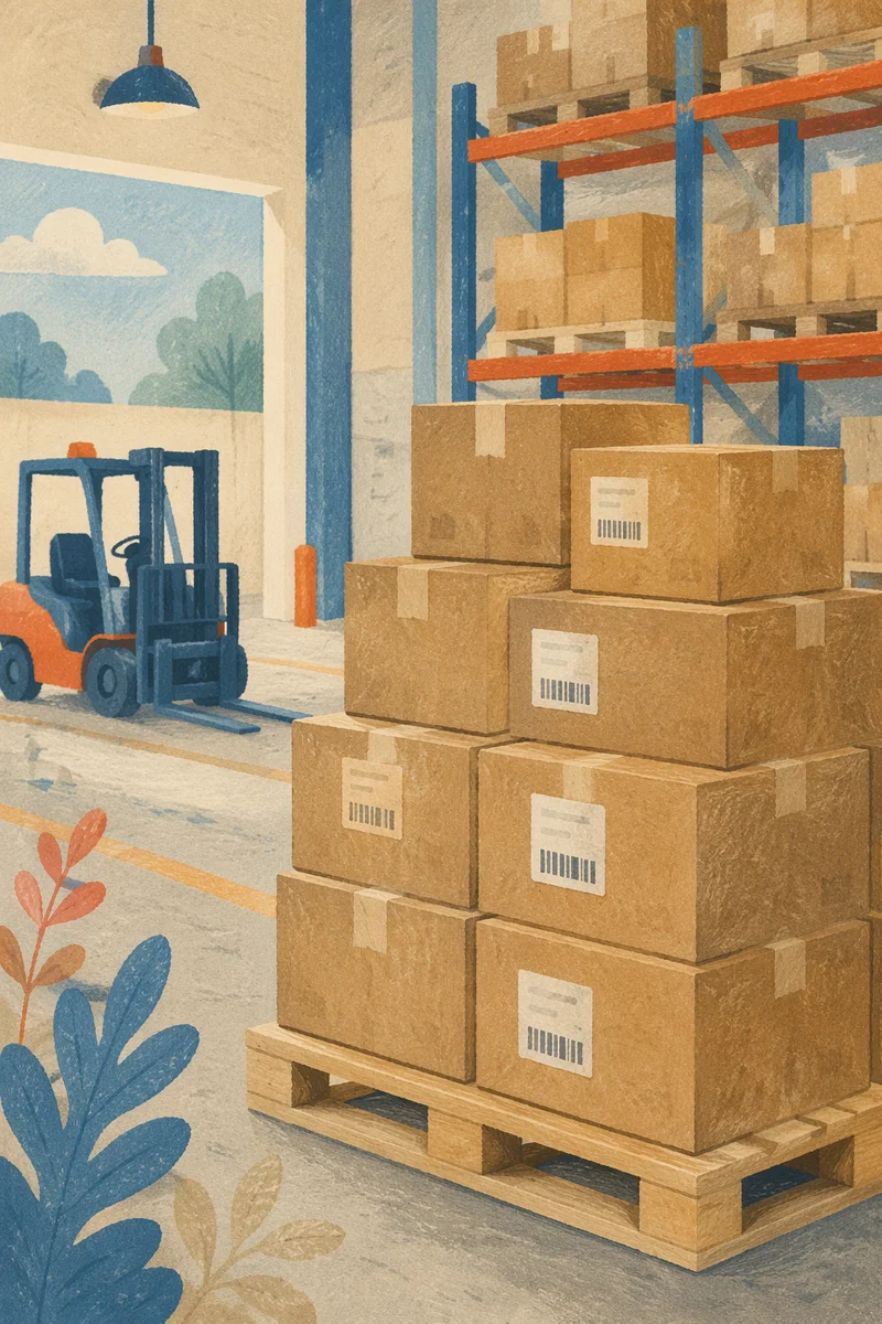 Stacked Shipping Boxes in Modern Warehouse