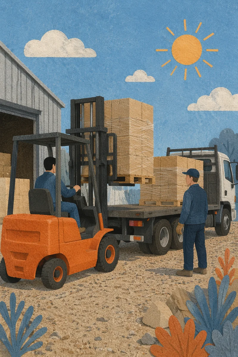Warehouse Forklift Loading Cardboard Pallets
