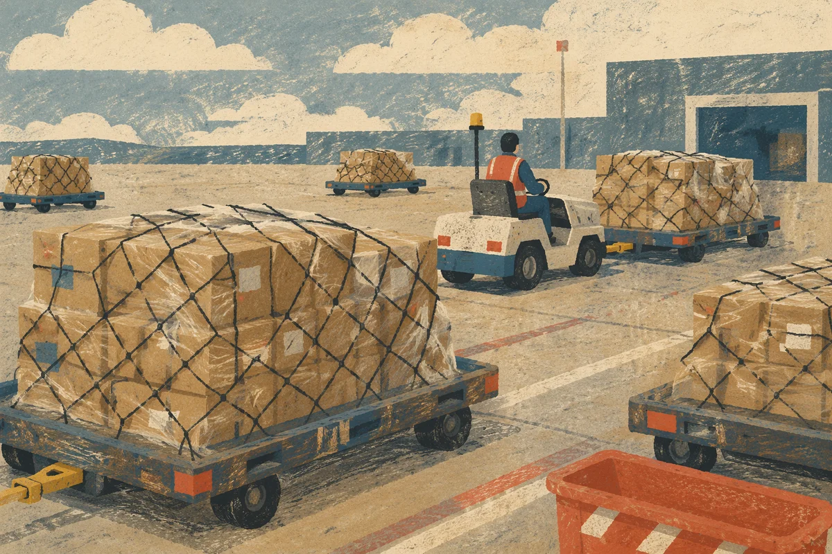 Busy Logistics Yard With Wrapped Shipping Boxes