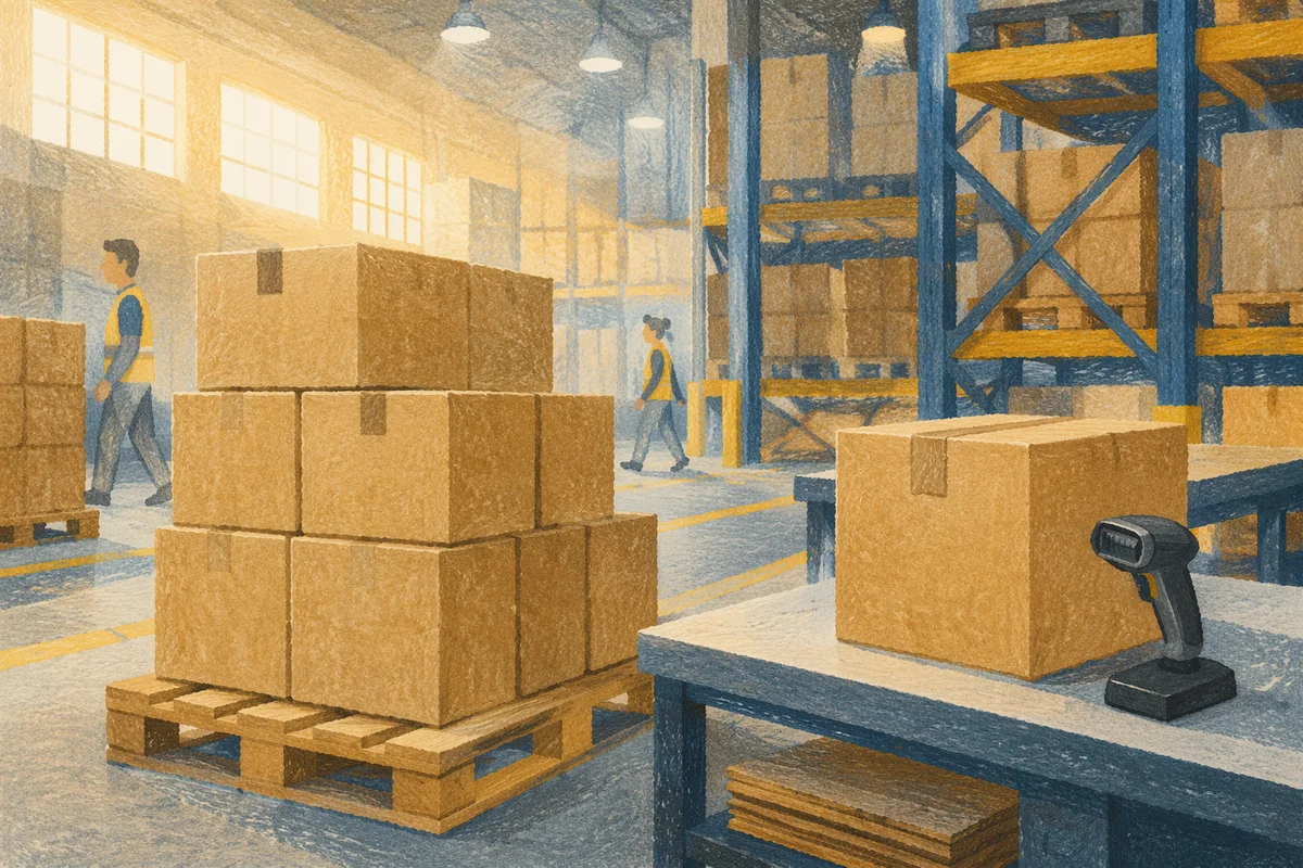 Modern Warehouse Shipping Boxes at Dawn