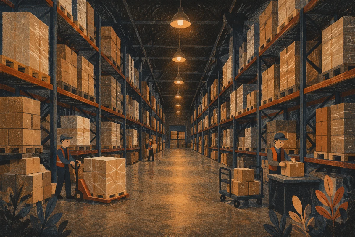 Organized Warehouse Aisle With Shipping Boxes