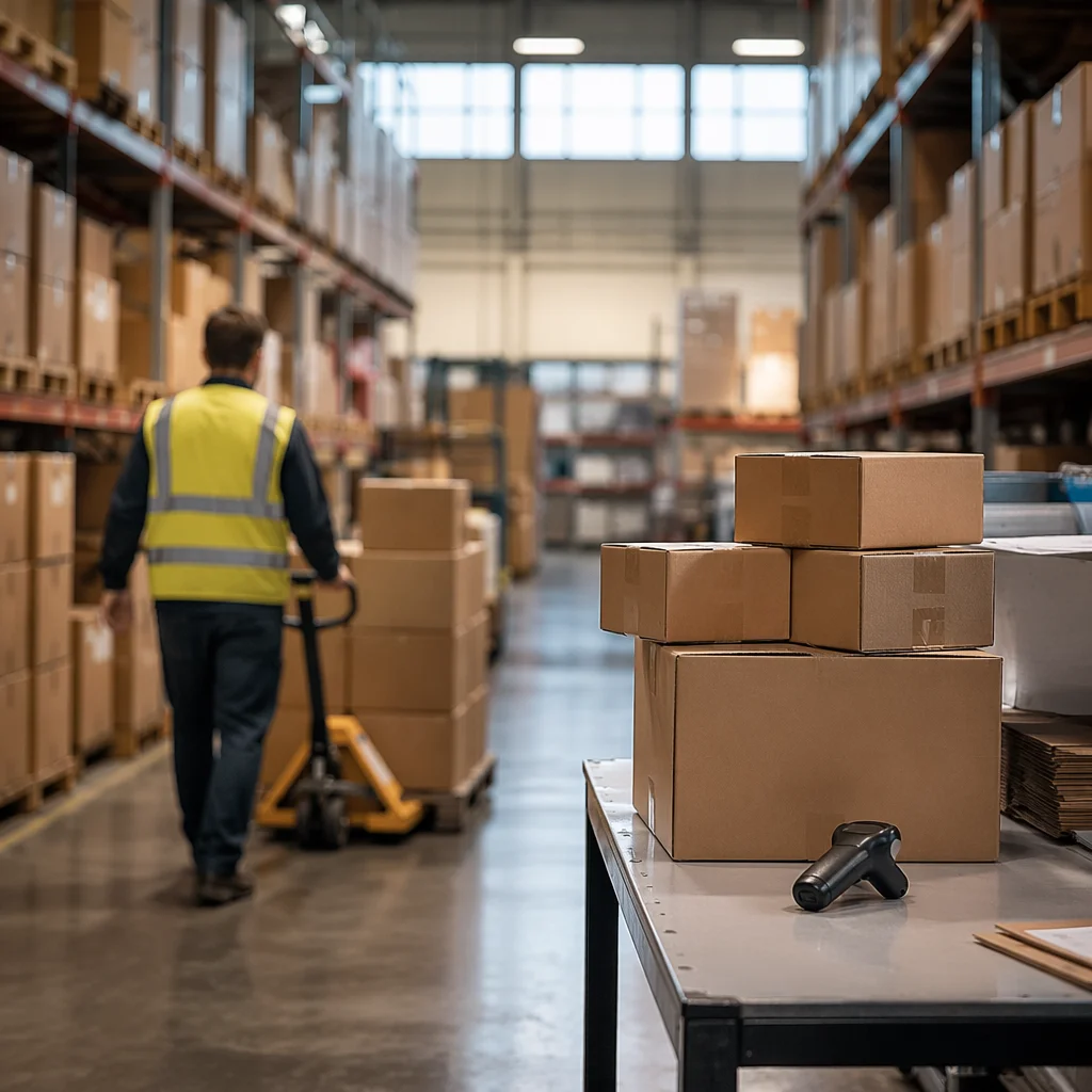 Modern Warehouse Logistics with Shipping Boxes