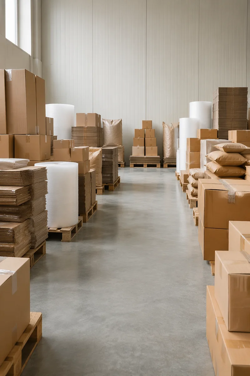 Organized Warehouse Logistics With Cardboard Shipping Boxes