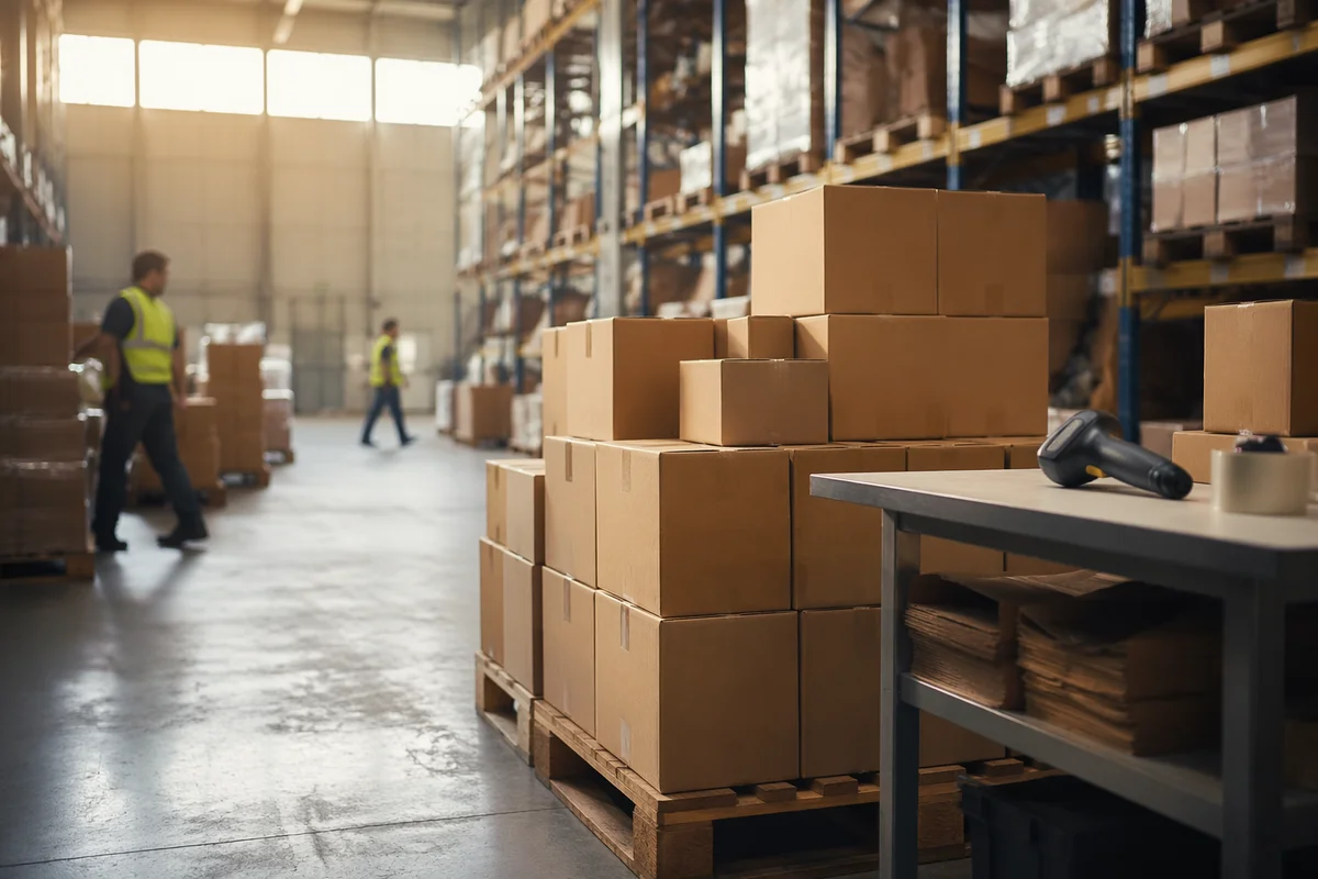 Modern Warehouse Shipping Boxes and Packing Station